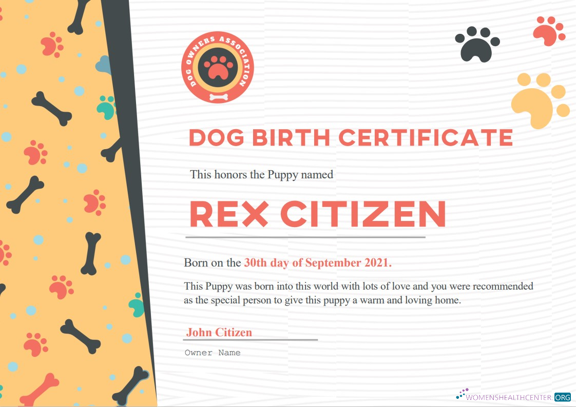 Download USA Dog Birth cert Photoshop template